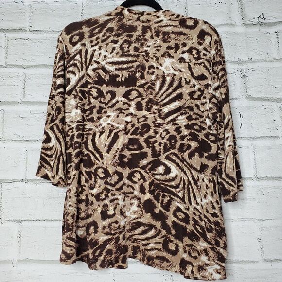 Chico's Travelers Brown & Tan Open Front Animal Print Cardigan Jacket Chico's 1 - Picture 6 of 7